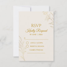 Elegant Gold Floral QR Code Wedding RSVP Card