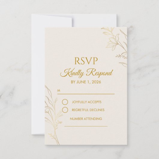 Elegant Gold Floral QR Code Wedding RSVP Card (正面)