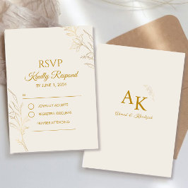Elegant Gold Floral QR Code Wedding RSVP Card