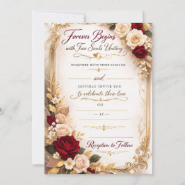 Elegant Gold Floral Romantic Wedding Invitation カード