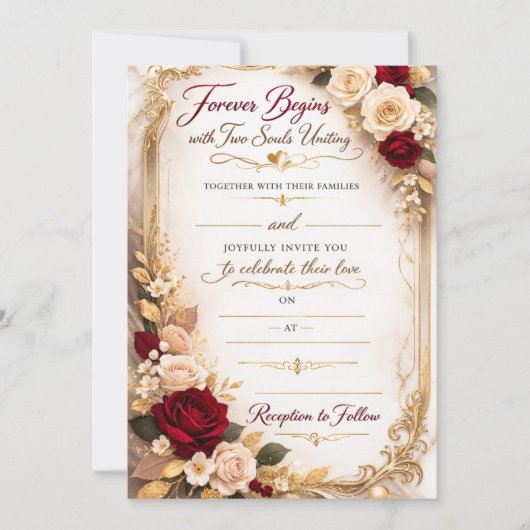 Elegant Gold Floral Romantic Wedding Invitation カード (正面)