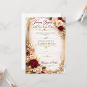 Elegant Gold Floral Romantic Wedding Invitation カード (正面/裏面インサイチュ)