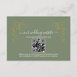 Elegant Gold Floral Sage Green QR Code Wedding  エンクロージャーカード
