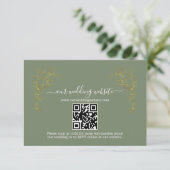 Elegant Gold Floral Sage Green QR Code Wedding  エンクロージャーカード (スタンド正面)