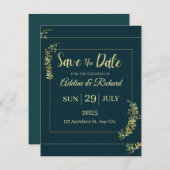 Elegant Gold Floral Save The Date Card シーズンカード (正面/裏面)