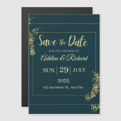 Elegant Gold Floral Save The Date Card  マグネット招待状 (正面/裏面)