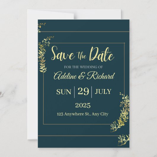 Elegant Gold Floral Save The Date Card  マグネット招待状 (正面)