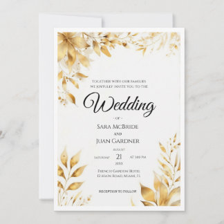Elegant Gold Floral Wedding 招待状