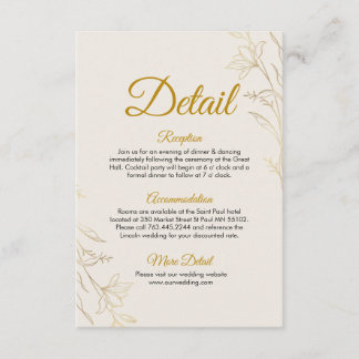 Elegant Gold Floral Wedding Details Enclosure Card エンクロージャーカード