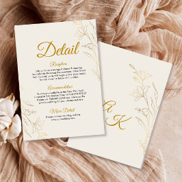 Elegant Gold Floral Wedding Details Enclosure Card エンクロージャーカード