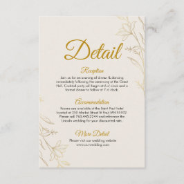 Elegant Gold Floral Wedding Details Enclosure Card エンクロージャーカード