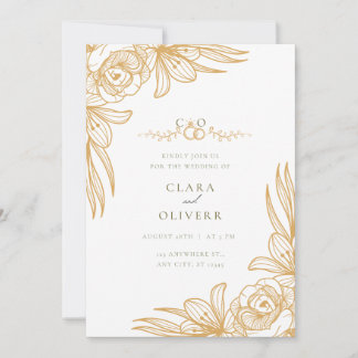 Elegant Gold Floral Wedding Invitation 招待状