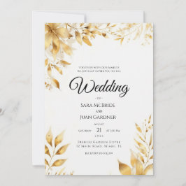 Elegant Gold Floral Wedding Invitation 招待状