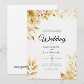 Elegant Gold Floral Wedding Invitation 招待状 (正面/裏面)