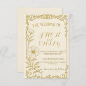Elegant Gold Floral Wedding Invitation  招待状 (正面/裏面)