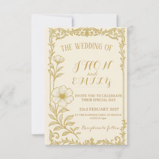 Elegant Gold Floral Wedding Invitation  招待状