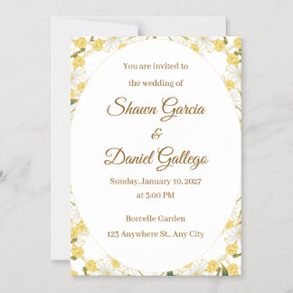Elegant Gold Floral Wedding Invitation Card マグネット招待状