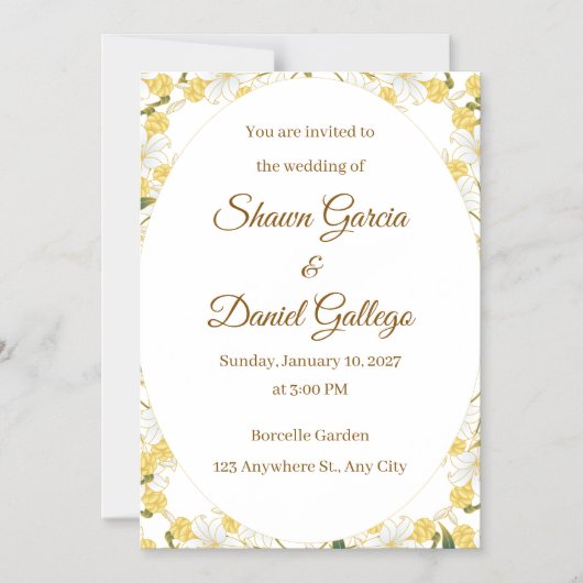 Elegant Gold Floral Wedding Invitation Card マグネット招待状 (正面)