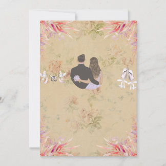 Elegant Gold Floral Wedding Invitation Card 招待状