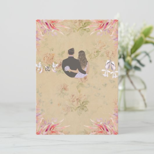 Elegant Gold Floral Wedding Invitation Card 招待状 (スタンド正面)