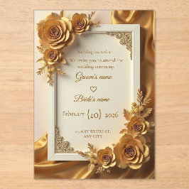 Elegant Gold Floral Wedding Invitation with Luxury アクリル招待状