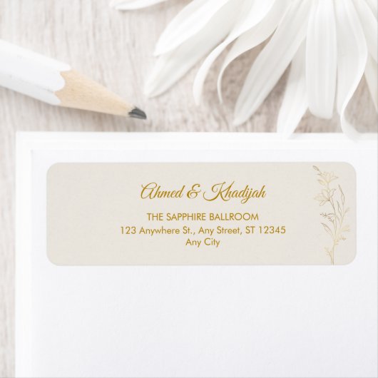 Elegant Gold Floral Wedding Return Address Label ラベル (インサイチュ)