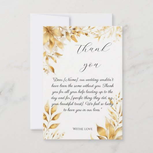 Elegant Gold Floral Wedding Thank You Card サンキューカード (正面)