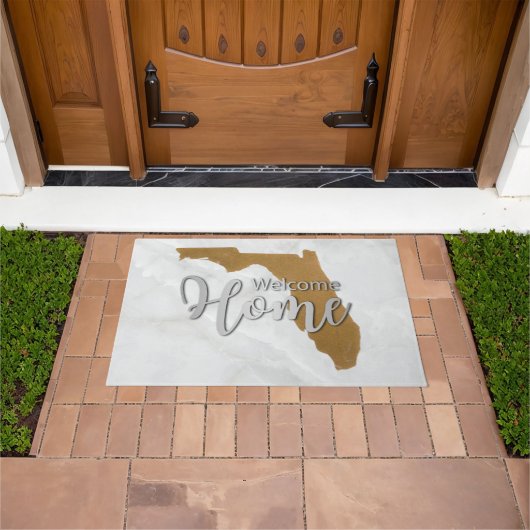 Elegant Gold Florida State Map Welcome Home ドアマット (室外)