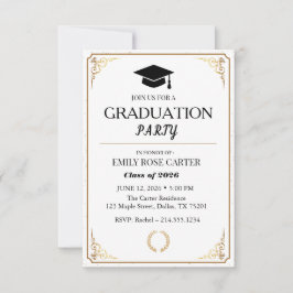 Elegant Gold Flourish Black Graduation Party  招待状