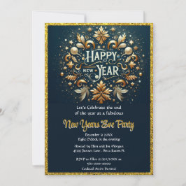 Elegant Gold Flourish New Years Eve Party  招待状
