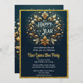 Elegant Gold Flourish New Years Eve Party  招待状 (正面/裏面)