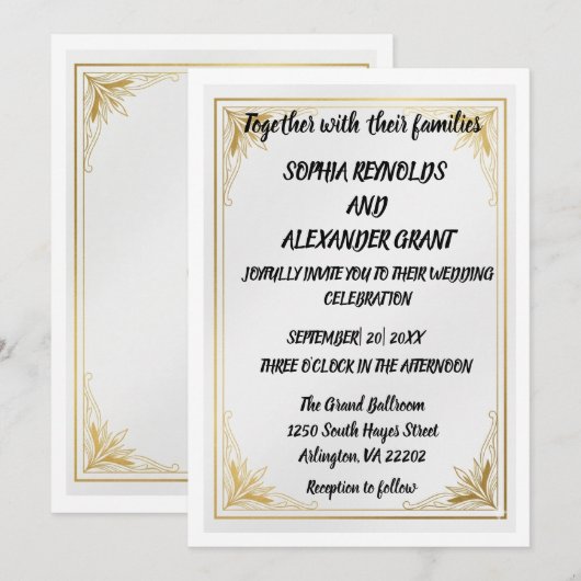 Elegant Gold Foil Acrylic Wedding Invitation  招待状 (正面/裏面)