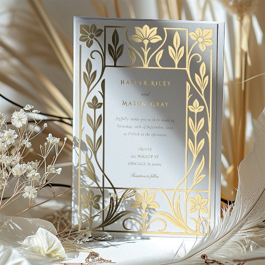 Elegant Gold Foil Art Deco Wedding 箔招待状