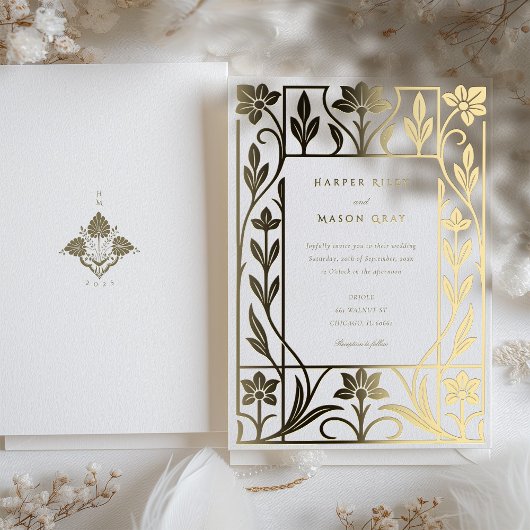 Elegant Gold Foil Art Deco Wedding 箔招待状