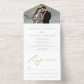 Elegant Gold Foil Calligraphy Photo Wedding オールインワン招待状 (内側)