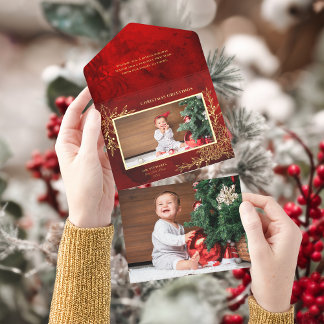 Elegant Gold Foil Christmas Botanical Photo オールインワン招待状