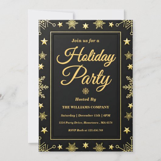 Elegant Gold Foil Corporate Holiday Party 招待状 (正面)