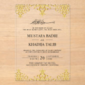 Elegant Gold Foil Damask Islamic Wedding アクリル招待状 (正面)