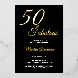 Elegant Gold Foil Fifty and Fabulous 50th Birthday 箔招待状