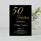 Elegant Gold Foil Fifty and Fabulous 50th Birthday 箔招待状 (立ち正面)