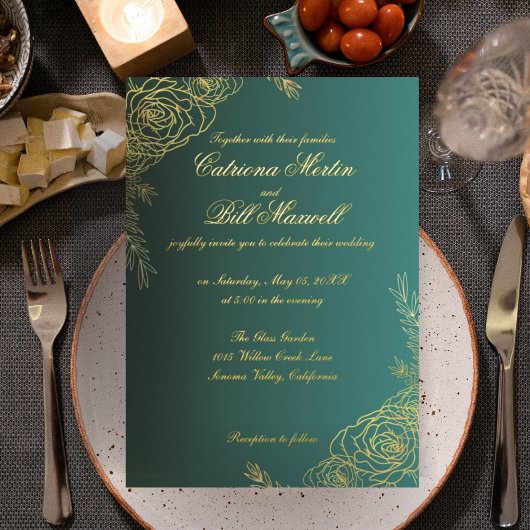 Elegant Gold Foil Floral Wedding Invitation 箔招待状
