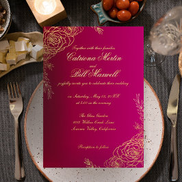 Elegant Gold Foil Floral Wedding Invitation 箔招待状