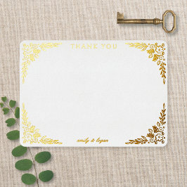 Elegant Gold Foil Floral Wedding Thank You Card 箔招待状