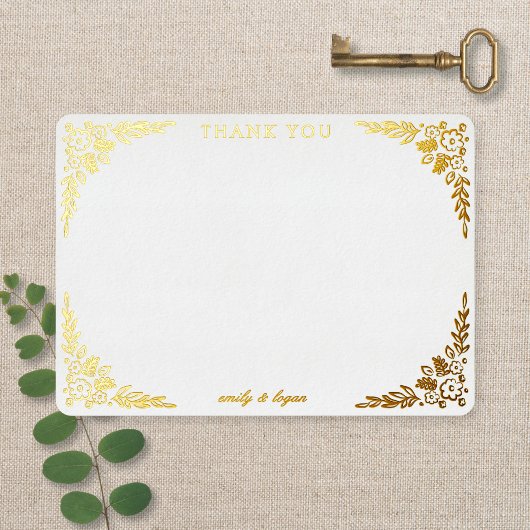 Elegant Gold Foil Floral Wedding Thank You Card 箔招待状