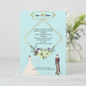 Elegant Gold Foil Geometric Dusty Blue Wedding  招待状 (スタンド正面)