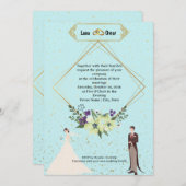 Elegant Gold Foil Geometric Dusty Blue Wedding  招待状 (正面/裏面)