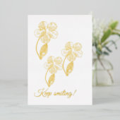 Elegant Gold Foil 'Keep Smiling' Floral Invitation 箔招待状 (立ち正面)