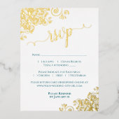 Elegant Gold Foil on Dark Teal Wedding RSVP Card 箔招待状ポストカード (正面)