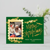 Elegant Gold Foil Postage Stamp Merry Christmas 箔シーズンカード (立ち正面)