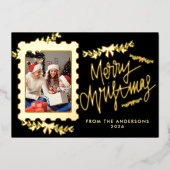 Elegant Gold Foil Postage Stamp Merry Christmas 箔シーズンカード (正面)